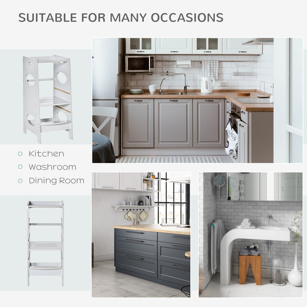 Heavy-duty step stool with 3-level adjustable height and safety rail, grey