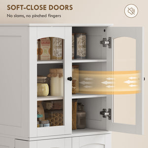 Armoire de cuisine avec portes en acrylique à fermeture amortie, 10 étagères et 8 supports de porte, blanche.