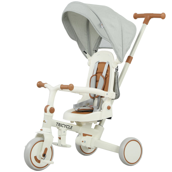 7 in 1 Tricycle with Safety Harness, Adjustable and Removable Parental Handle, Cream White