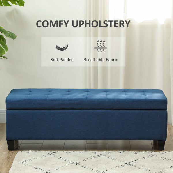 Rectangular upholstered entryway bench, blue