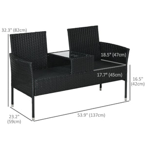 Patio furniture with coffee table and two-seater sofa in PE rattan with cushion, black
