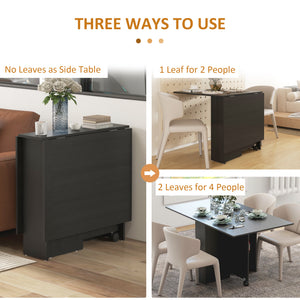 Folding Dining Table with Storage Shelves and Casters, Black