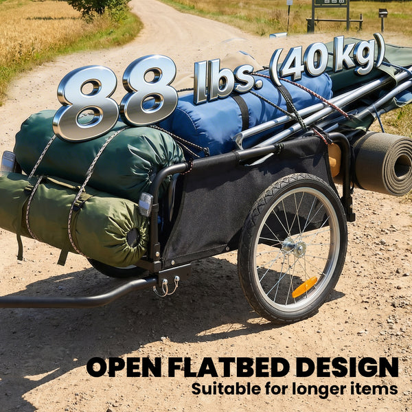 Bicycle cargo trailer with 16" quick release pneumatic wheels, red flag
