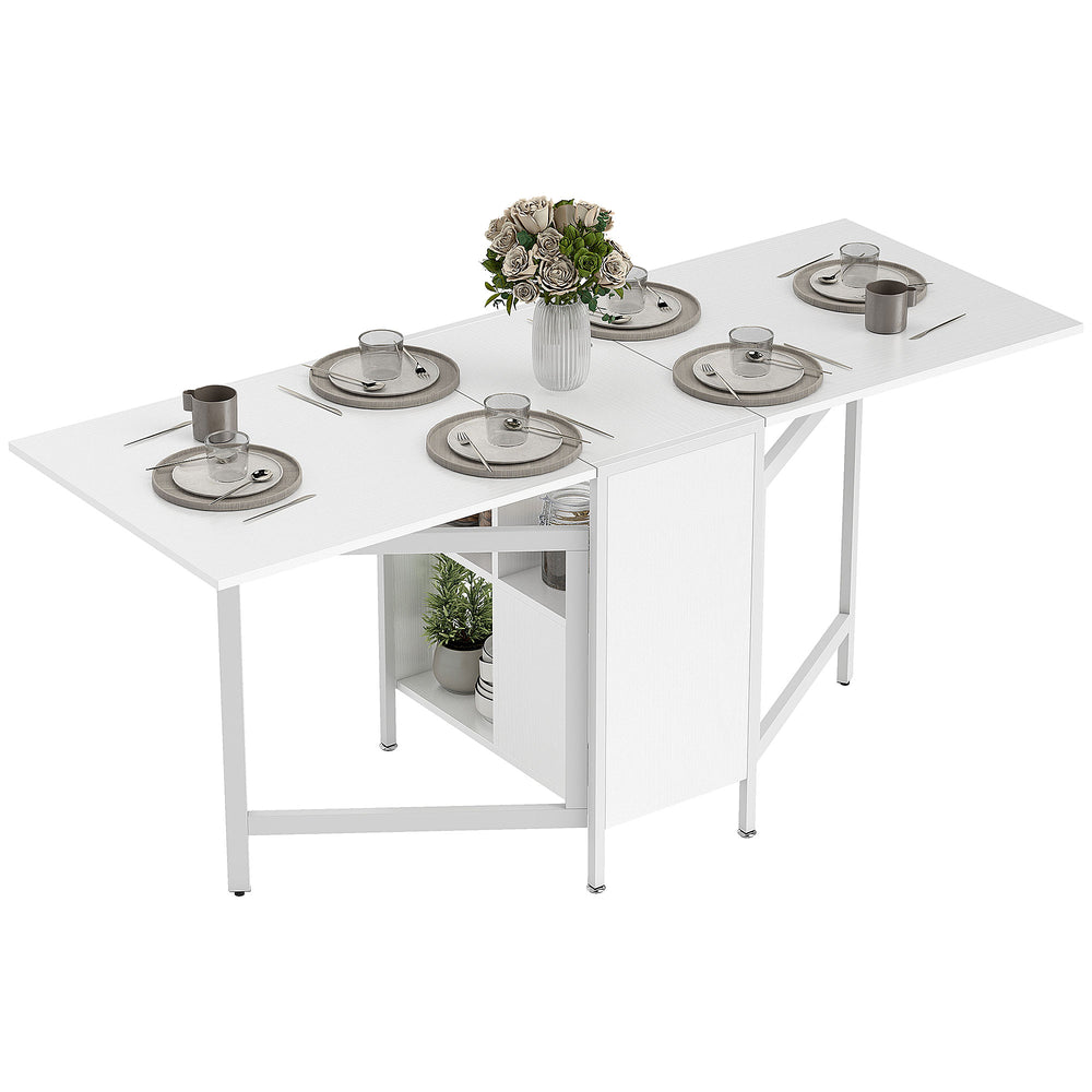 Multifunctional folding table with retractable shelves, white