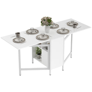Multifunctional folding table with retractable shelves, white