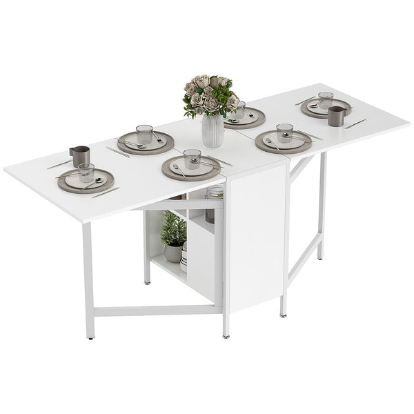 Multifunctional folding table with retractable shelves, white