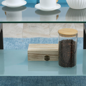 Rectangular coffee table with tempered glass top, gray