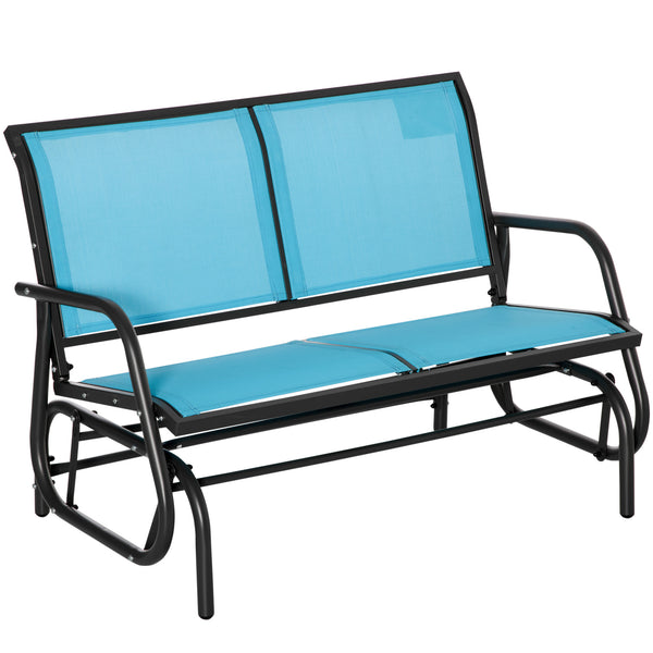 Two-seater rocking chair with steel frame, blue