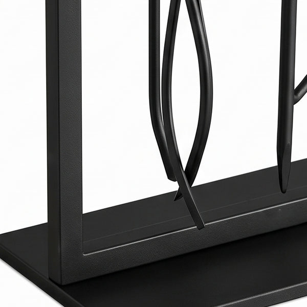 5-piece fireplace tool set with stand, shovel, brush, poker, and tongs – Black