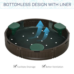 Sandbox with waterproof cover and fabric lining, brown