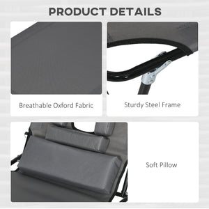 Set of 2 Adjustable Outdoor Lounge Chairs with Face Hole, Reclining Seat for Tanning, Gray