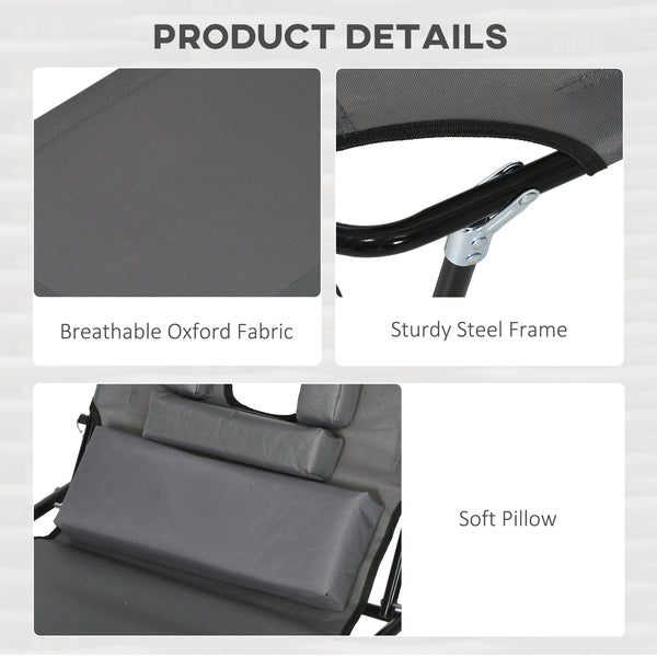 Set of 2 Adjustable Outdoor Lounge Chairs with Face Hole, Reclining Seat for Tanning, Gray