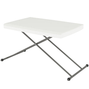 Adjustable outdoor folding table with 3 height settings, white