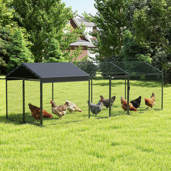 Large metal chicken coop with waterproof and anti-UV cover