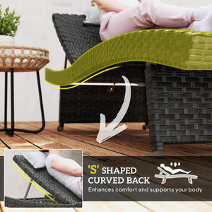 Folding wicker chaise lounge with 4-position adjustable backrest, black 