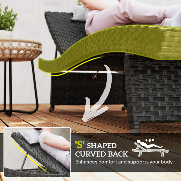 Folding wicker chaise lounge with 4-position adjustable backrest, black 