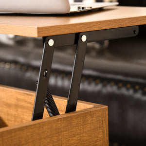 Teak lift-up coffee table with hidden storage compartment