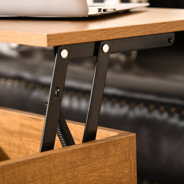 Teak lift-up coffee table with hidden storage compartment