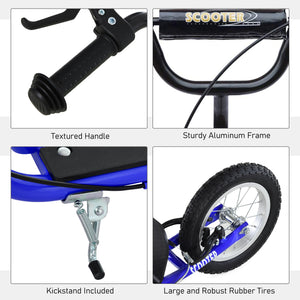 Scooter with adjustable handlebars, double brakes, inflatable wheels, dark blue