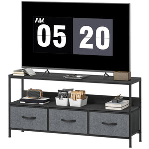 Black and charcoal gray TV stand for televisions up to 55 inches with 3 drawers