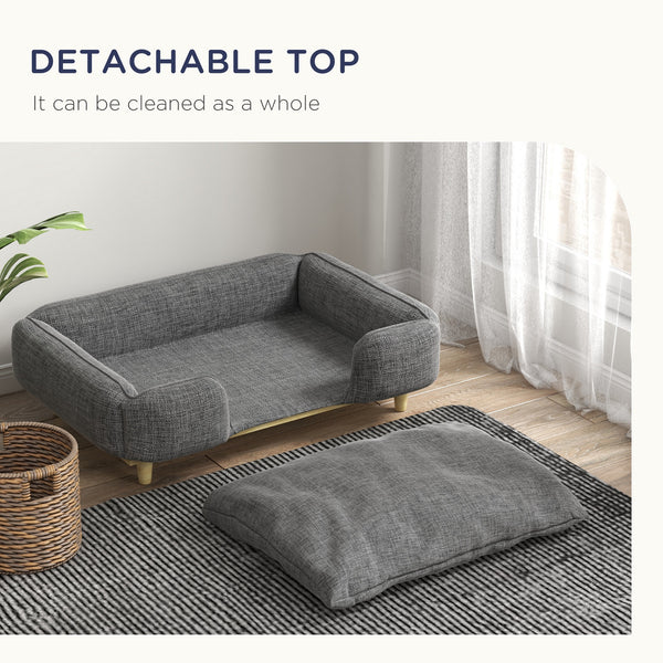 Washable Raised Dog Sofa for Large Dogs with Non-Slip Pads, Dark Grey