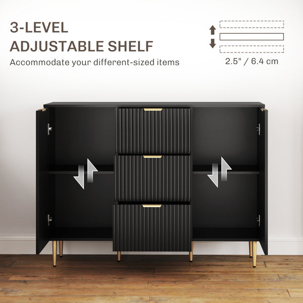 Modern kitchen storage unit with 3 drawers and adjustable shelves, black