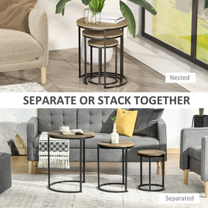 Set of 3 stackable side tables with steel frame