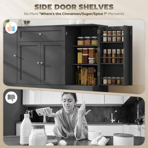 Modern Kitchen Storage Cabinet with Drawer, Adjustable Shelves with Door Brackets, Black