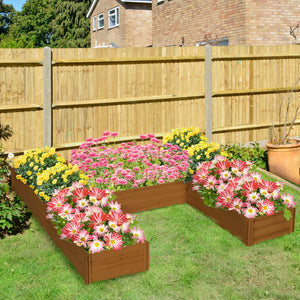5-compartment wooden planter, open bottom, brown