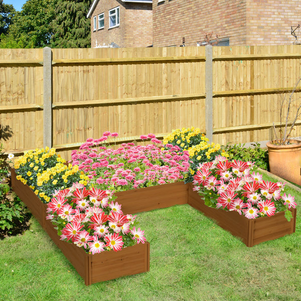 5-compartment wooden planter, open bottom, brown