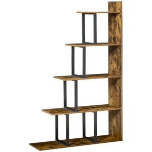 5-Tier Industrial Wooden Bookcase, Rustic Brown