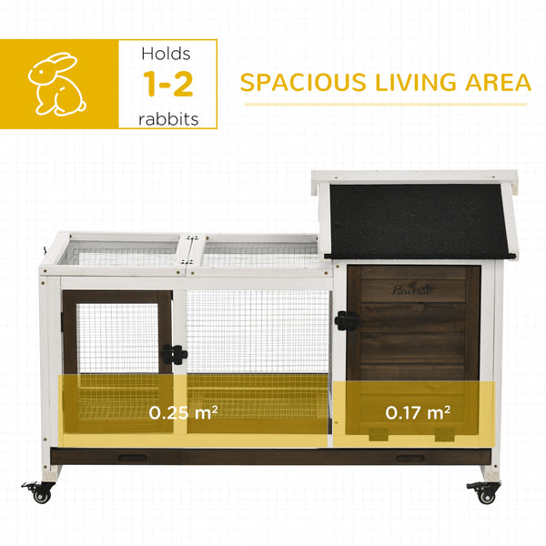 Rabbit hutch with wheels, ramp, run, and tray for indoor and outdoor use