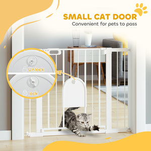 Extra-wide safety gate with small door, white