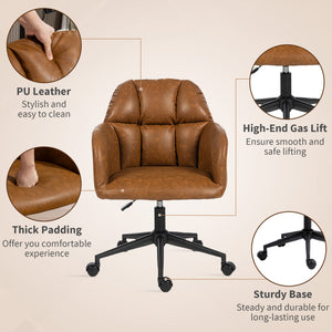Adjustable height swivel office chair in faux leather, brown