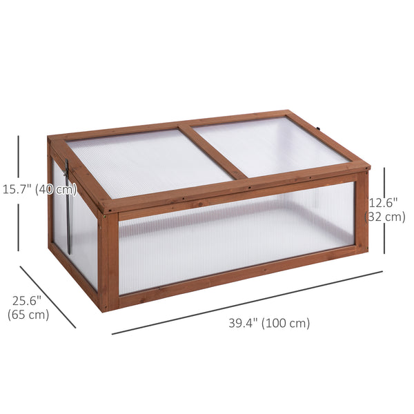Wooden cold frame with hinged and tilting lid, brown