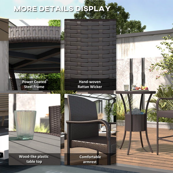 3 Piece Patio Bar Set, Rattan Bistro Table and Chairs, Dark Brown