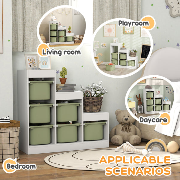 3-Tier Storage Shelf with 6 Plastic Bins, Green