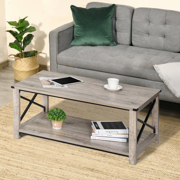 Industrial coffee table with lower storage shelf
