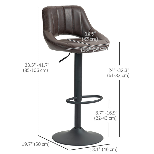 Set of 2 swivel bar stools, counter height, with round metal base