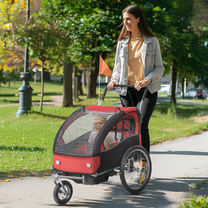 2-in-1 bicycle trailer with 5-point harness, red