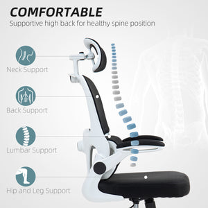 Ergonomic Mesh Office Chair with Flip-up Armrests, Swivel Headrest and Adjustable Lumbar Support, Black