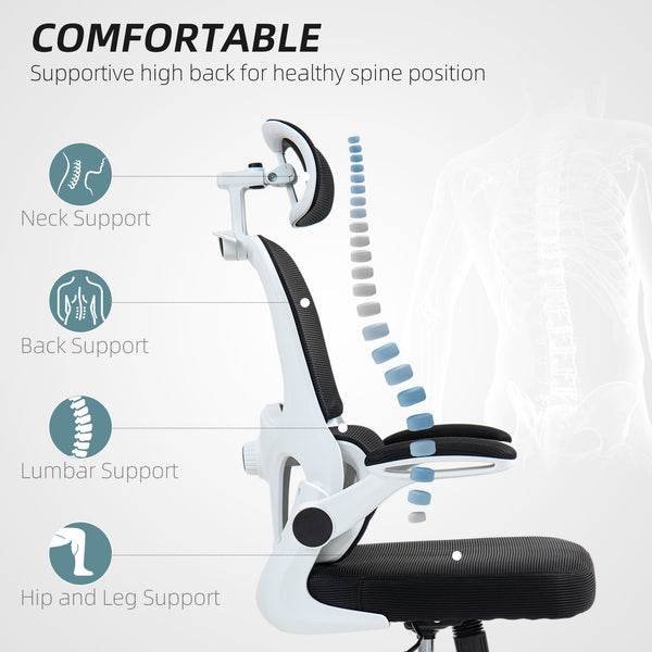 Ergonomic Mesh Office Chair with Flip-up Armrests, Swivel Headrest and Adjustable Lumbar Support, Black