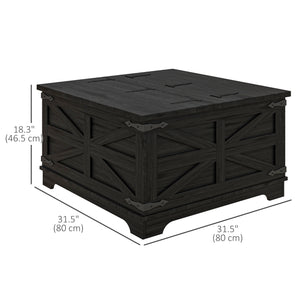 Farmhouse Coffee Table with Flip-Top Lids, Black