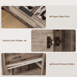 Industrial Sideboard with 3 47" Doors, Drawer and 2 Adjustable Shelves for Living Room, Brown Wood Grain