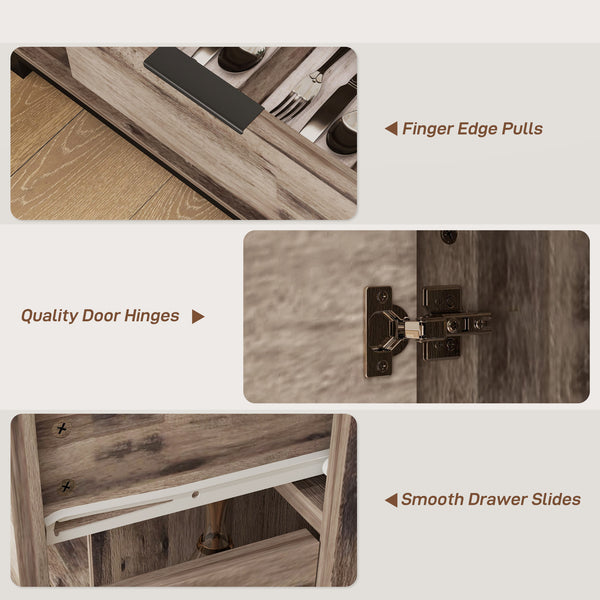 Industrial Sideboard with 3 47" Doors, Drawer and 2 Adjustable Shelves for Living Room, Brown Wood Grain