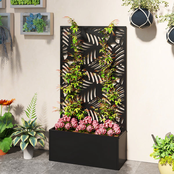 Metal planter with trellis for climbing plants 