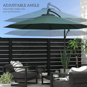 10-foot cantilever parasol with solar LED lighting, green