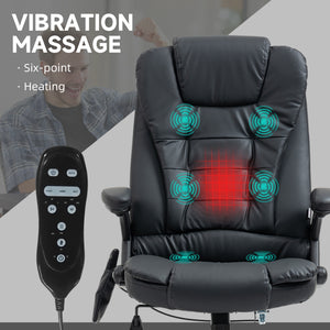 Massage and heated office chair, reclining, swivel, adjustable, in leather, black