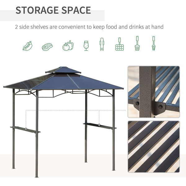 Rigid barbecue gazebo with side shelves and double roof