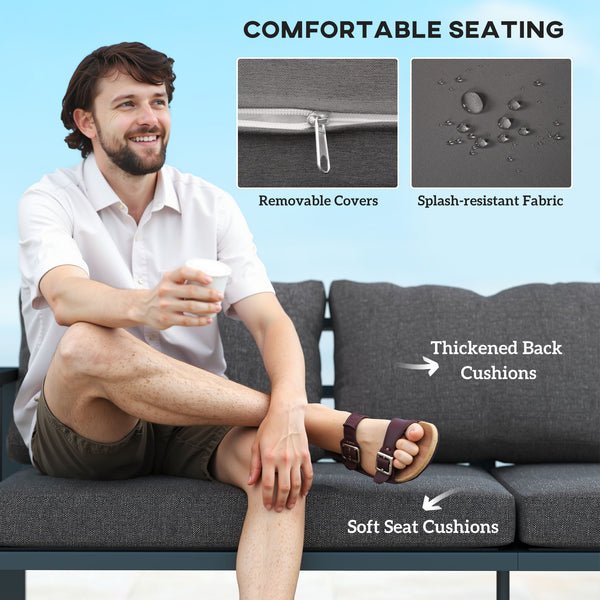 3-seater aluminum outdoor sofa with cushions, wide seat and armrests, dark gray